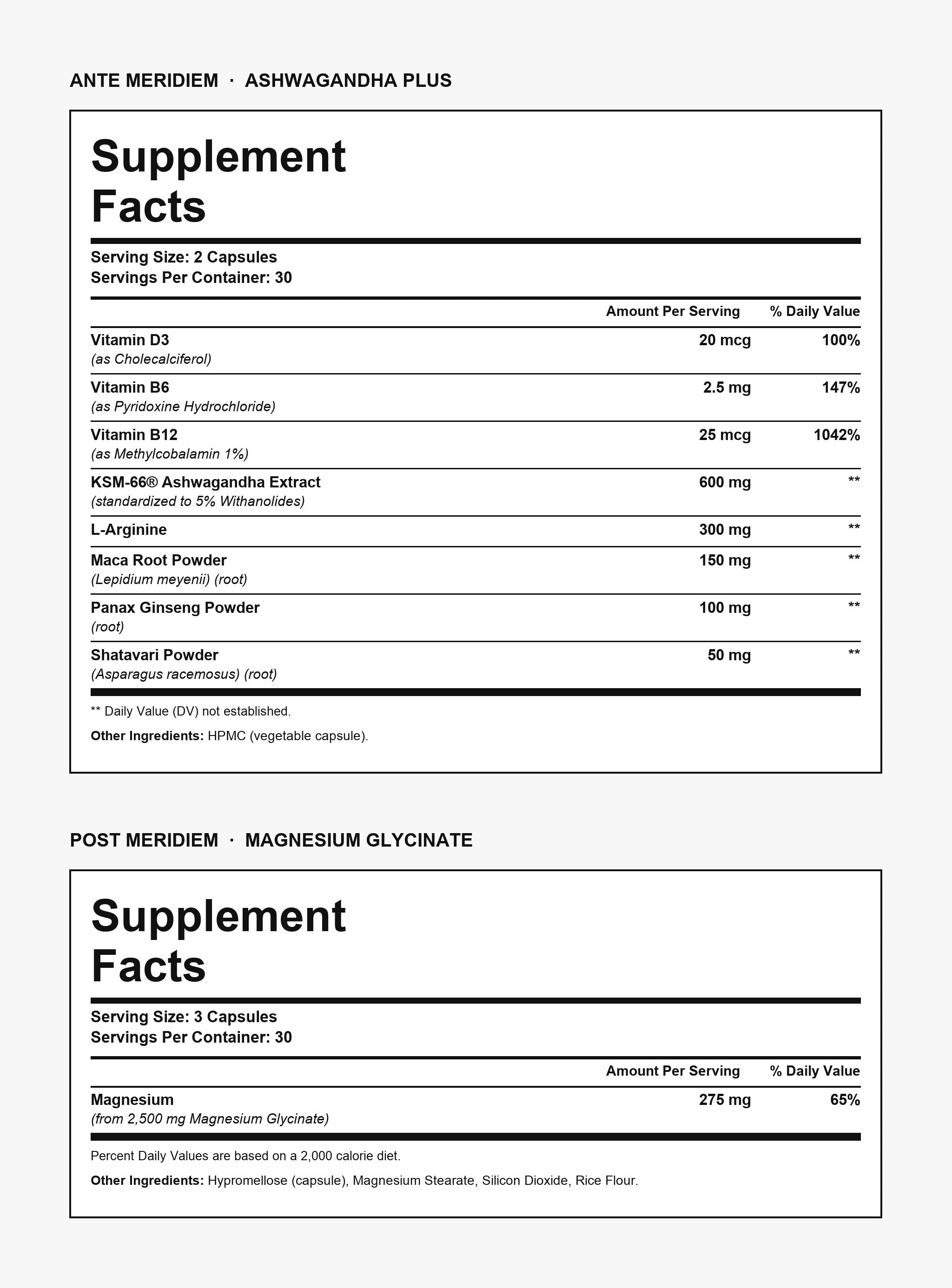 Supplement Facts panels — both formulas in the Daily System